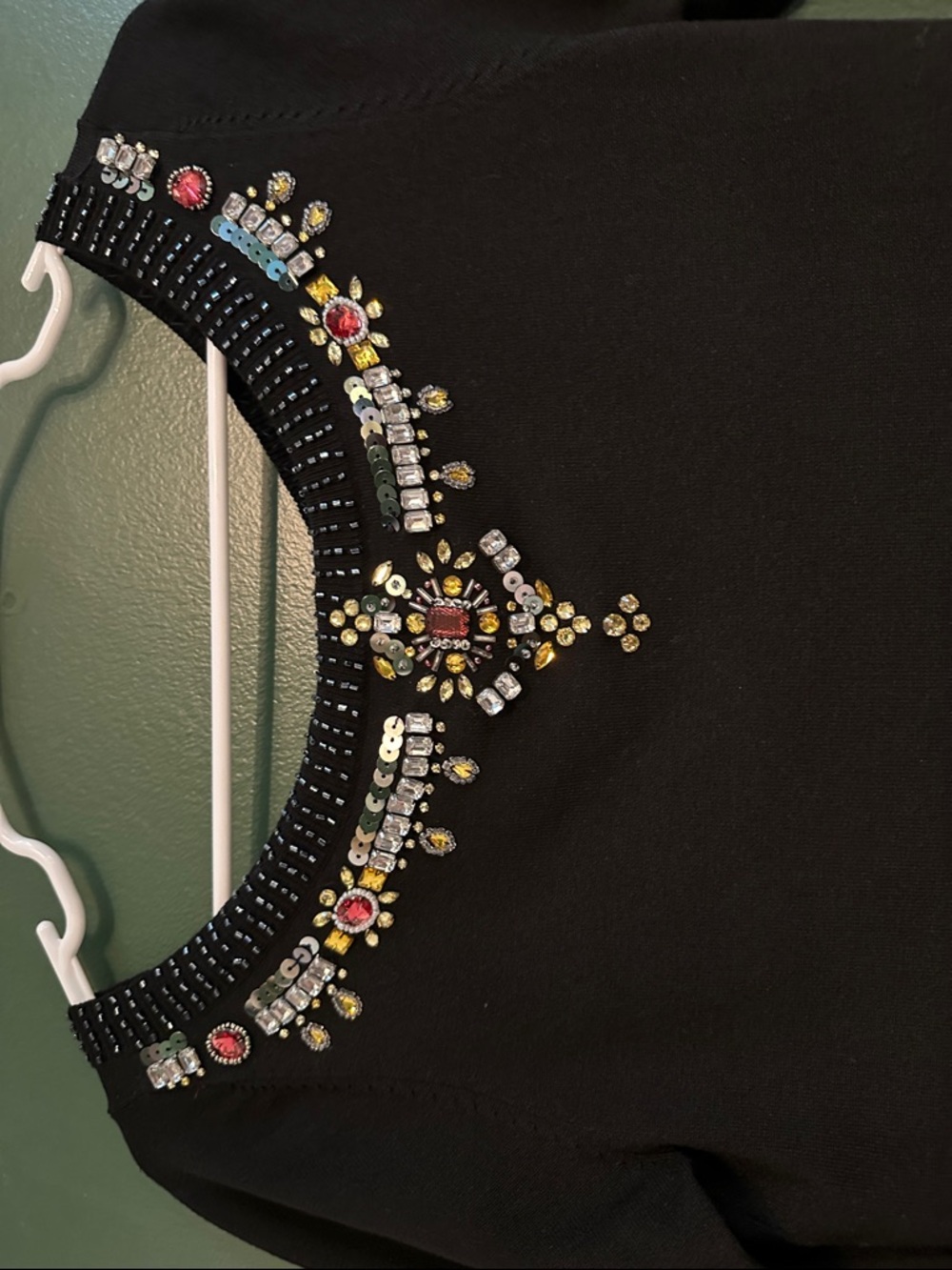 White House Black Market Rhinestone and Beaded Black Silk Blend Sweater - Picture 6 of 7